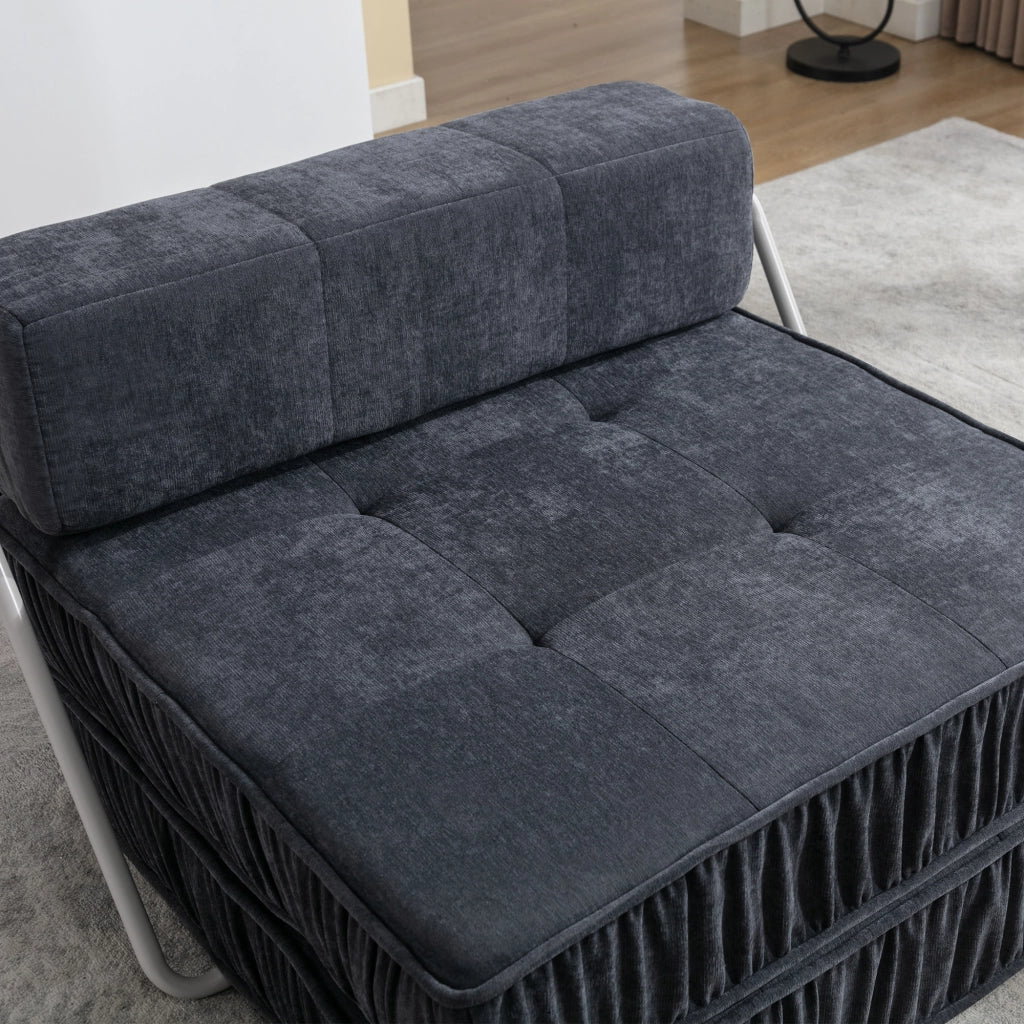 Divano modulare in schiuma con funzione letto e seduta convertibile in chenille grigio 186 × 93 × 44,5 cm