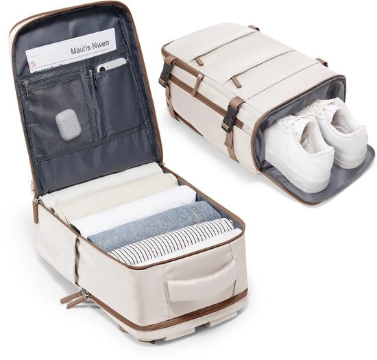 Borsa a mano per bagaglio a mano 40x20x25 cm borsa a mano a tracolla per viaggio aereo borsa a mano per donna con tasca per scarpe borsa a mano impermeabile con tasca per laptop per 14 pollici laptop, beige marrone