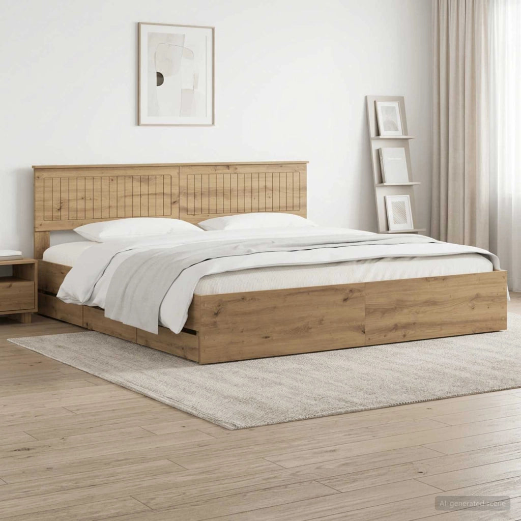 Bed Frame with Storage and Headboard Artisan Oak 180 x 200 cm 3445828