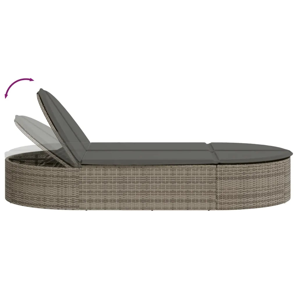 Lettino Prendisole | Sdraio da giardino | Lettino da sole Doppio con Cuscini Grigio in Polyrattan