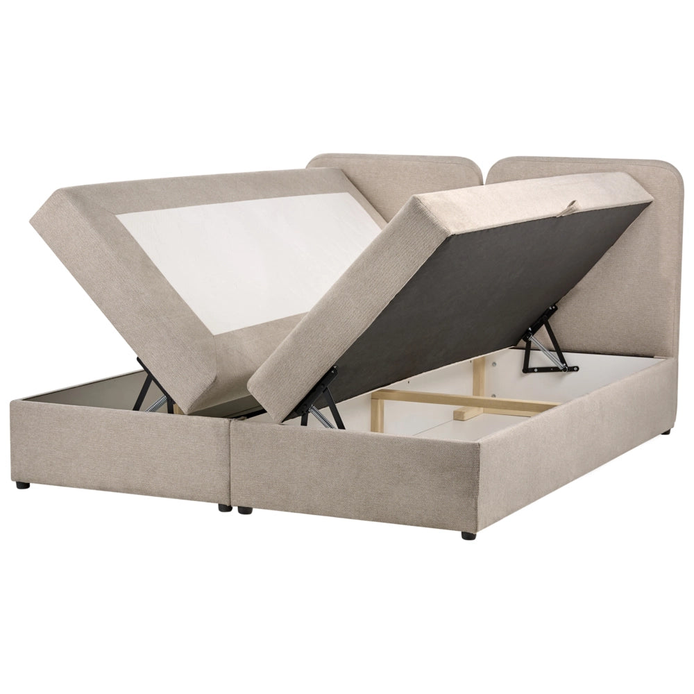 Letto matrimoniale con contenitore rivestito in tessuto beige chiaro 160 x 200 cm contenitore sollevabile con testiera idrorepellente