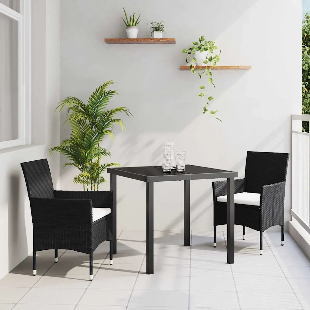 Set da Pranzo per Giardino con cuscino 3 pcs Nero polyrattan 3379723