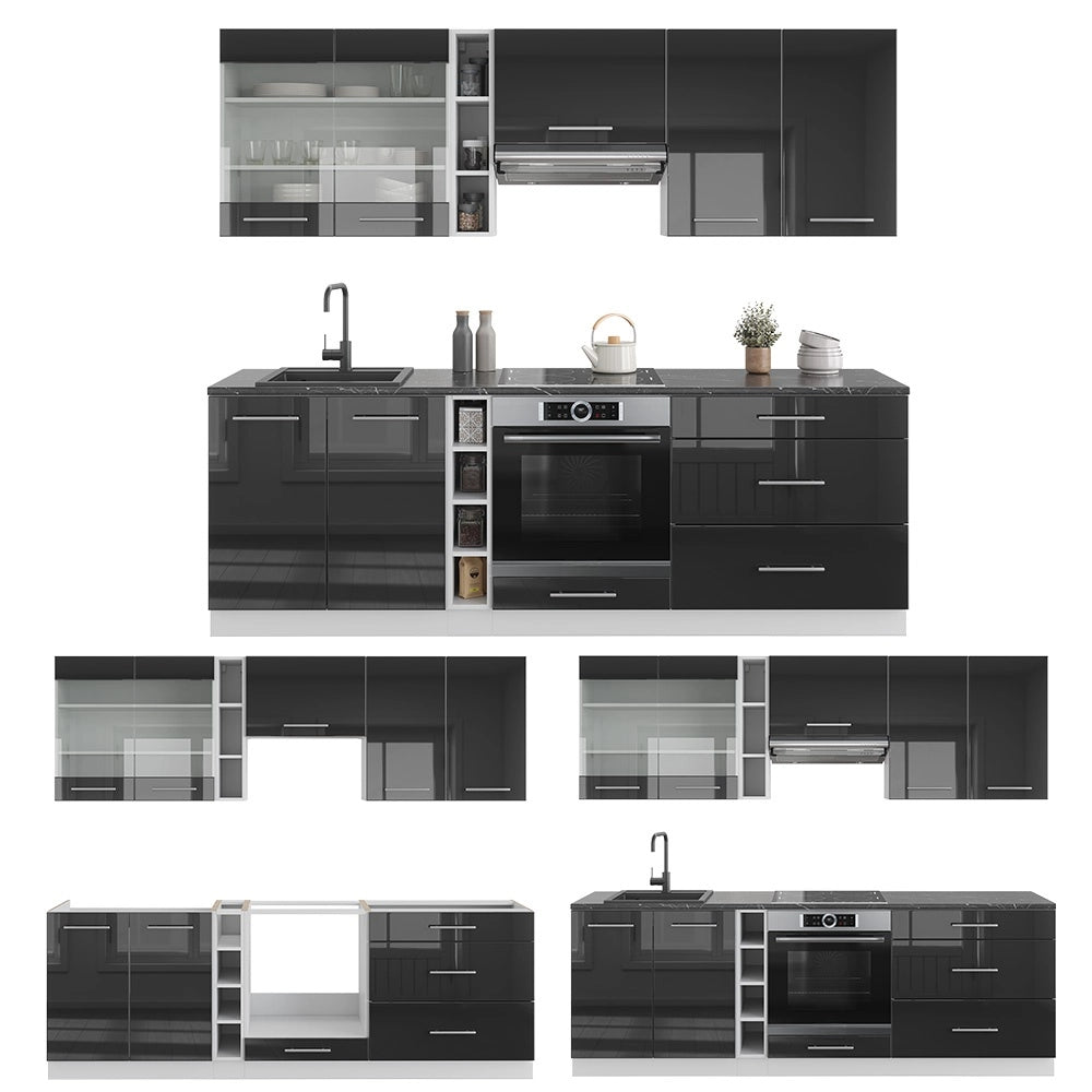 Cucina componibile Fame-Line Antracite lucido/Bianco 235 cm senza piano di lavoro Vicco