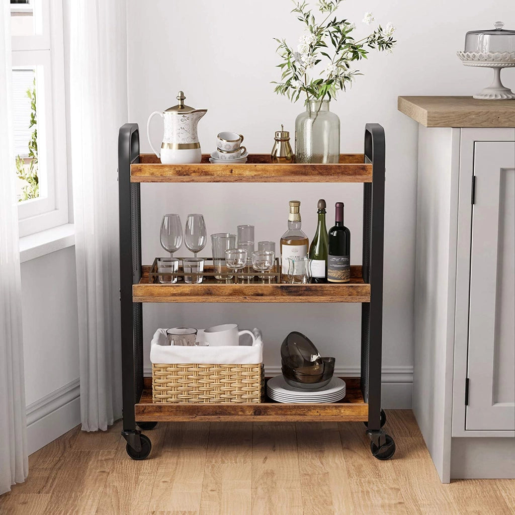 Valora CARRELLO SCAFFALE Mobiletto Rustico Marrone Metallo per Cucina