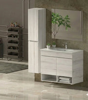 Mobile Bagno NEBARI Già Montato 2 portas, lavabo e specchio Bianco nordico 90x40 cm con colonna