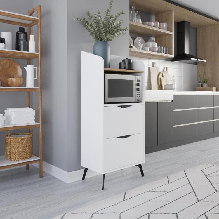 Mobile Multiuso Bianco con 2 Cassetti e 1 Ripiano Effetto Legno 60x36x136 cm