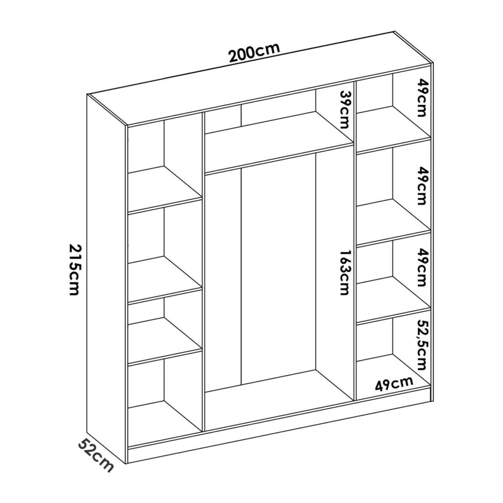 Guardaroba Persefone, Mobile appendiabiti per camera da letto, Armadio a 4 ante battenti, 200x52h215 cm, Bianco