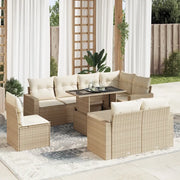 Set Divano da Giardino 9 pz con Cuscini Beige in Polyrattan 3326339