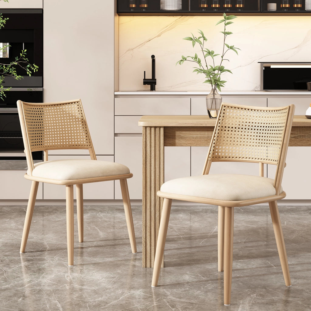 Sedie da pranzo 4 pezzi con schienale in rattan e seduta imbottita leggere per interni ed esterni rattan beige