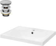 Wastafel completa con accessorio di scarico in argento con sovrappiatura 51x41,5x15,5 cm ceramica bianca