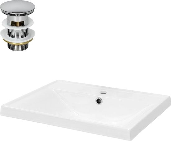 Wastafel completa con accessorio di scarico in argento con sovrappiatura 51x41,5x15,5 cm ceramica bianca
