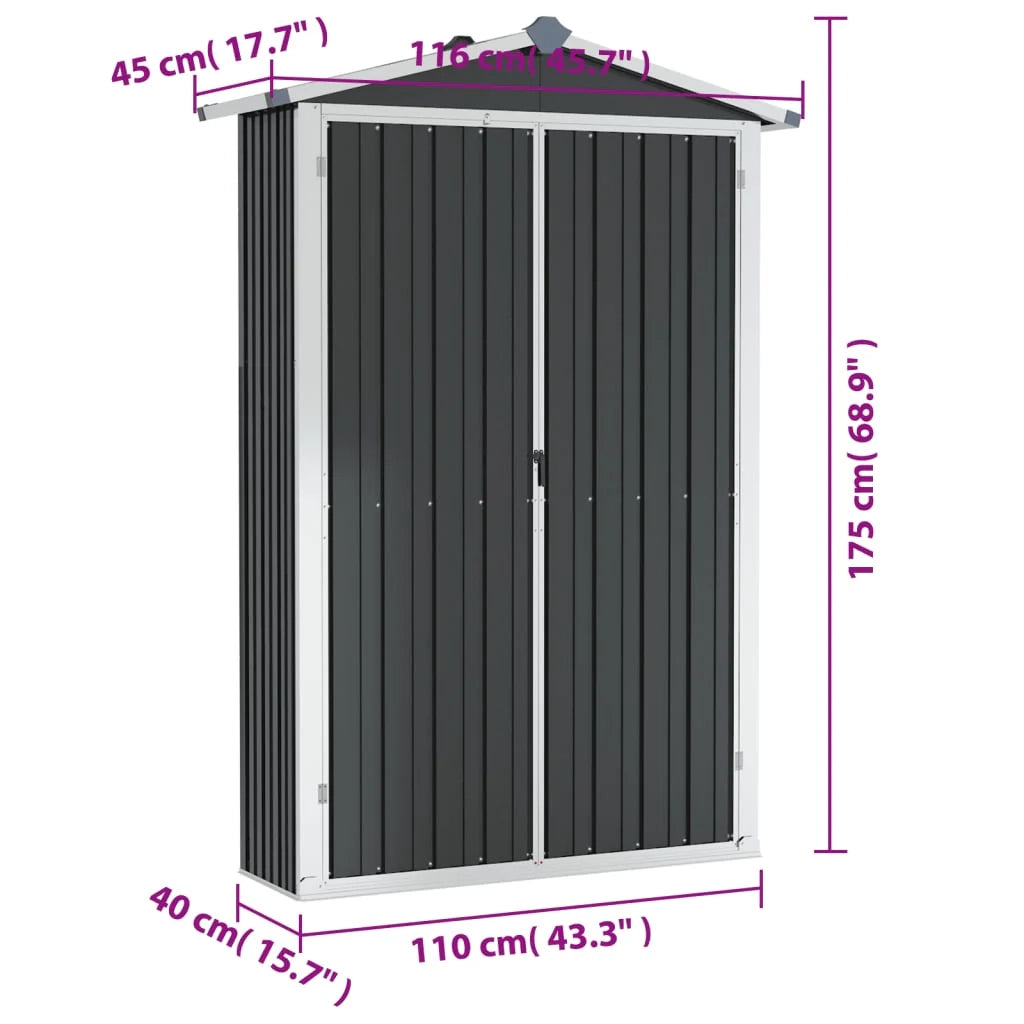 Casetta da giardino cabina ripostiglio casetta da esterno robusta casetta per attrezzi 116 x 45 x 175 cm acciaio zincato antracite 02_0022179