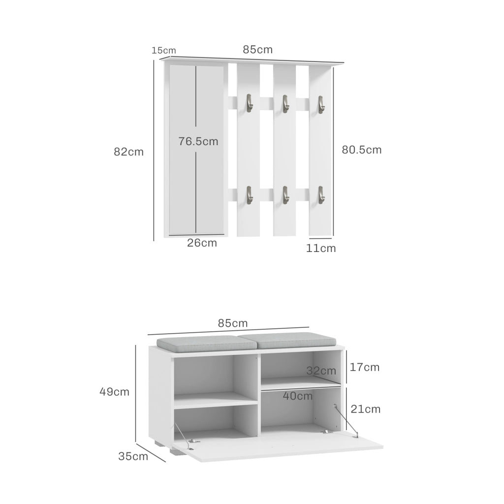 Set Ingresso con Appendiabiti, Specchio, Panca e Scarpiera ¨C Zephmum ¨C Bianco