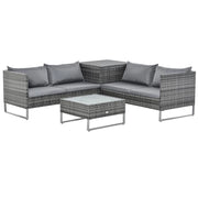 SET DA GIARDINO 4 PEZZI CON 2 DIVANI 2 POSTI, TAVOLINO DA CAFFÈ E TAVOLINO ALTO, IN ACCIAIO E RATTAN