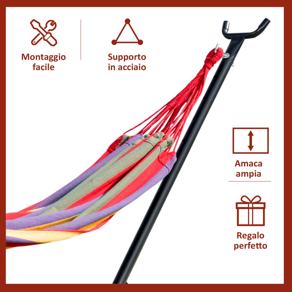 Amaca da Giardino Autoportante ¨C zephmum ¨C Acciaio, Cotone Multicolor, Custodia Inclusa