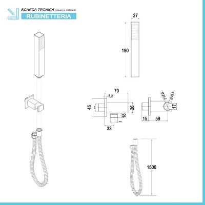 Set doccia incasso completo con soffione quadrato inox e kit doccia  Torre