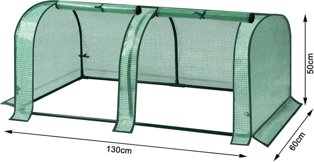 Serra da Giardino Serra per Piante 130x60x50cm Telo in PE Semitrasparente 130g/m2 Impermeabile Resistente a Pioggia e Neve Multiuso Riparo per Piante Verde