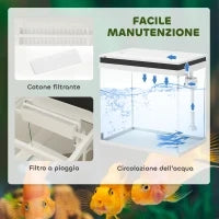Acquario per Pesci Rossi 26L con Luci LED, Sistema di Filtraggio e Pompa d'Acqua, 38x26x38 cm, Bianco