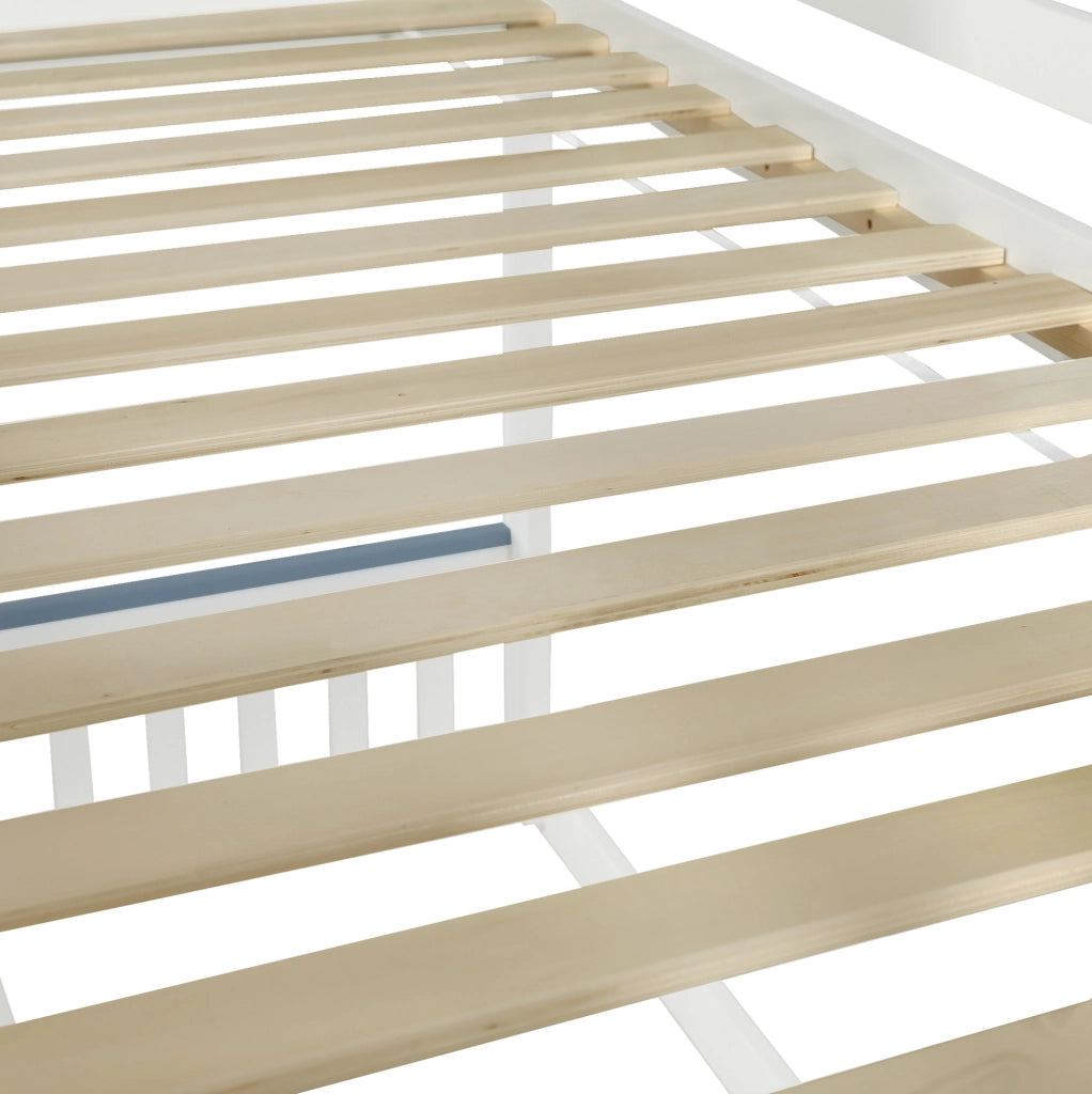Letto a castello per bambini 90x200 cm bianco e blu con scala contenitore
