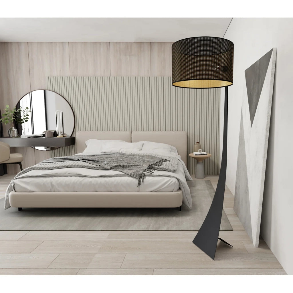 Piantana Contemporaneo Indra Acciaio Nero Oro 1 Luce E27 Ip20