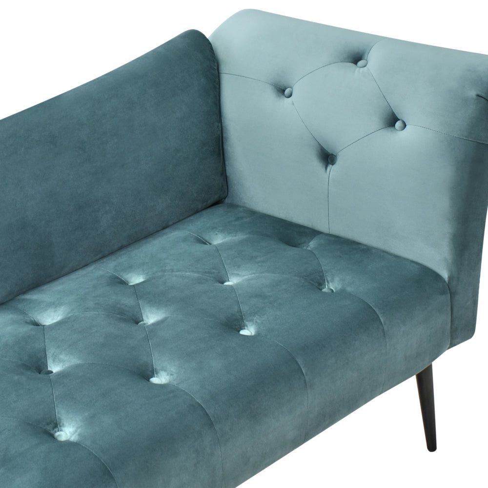 Chaise Longue in tessuto verde acqua e Gambe con gambe in metallo dorato