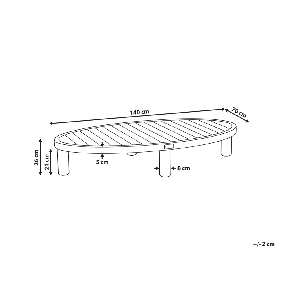 Tavolino da esterno in legno di acacia marrone chiaro, forma ovale, resistente alle intemperie, stile moderno, giardino, patio, terrazza