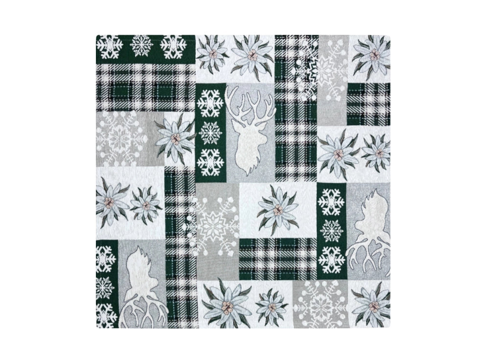Tovaglia Centrino Runner Tavola Fantasia Edelweiss Cervo Made Italy - 90x90 - Verde