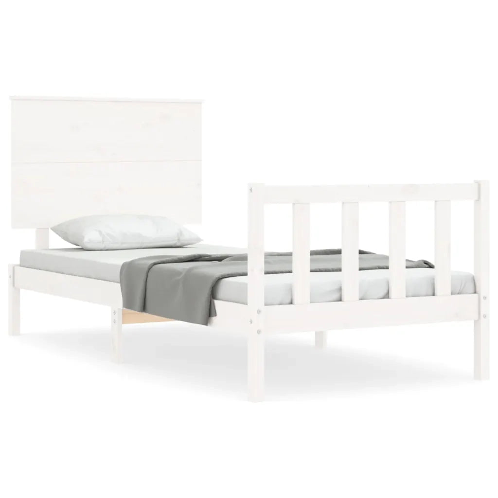 Giroletto con Testiera-Struttura Letto con testiera Bianco Single in Legno Massello 494490