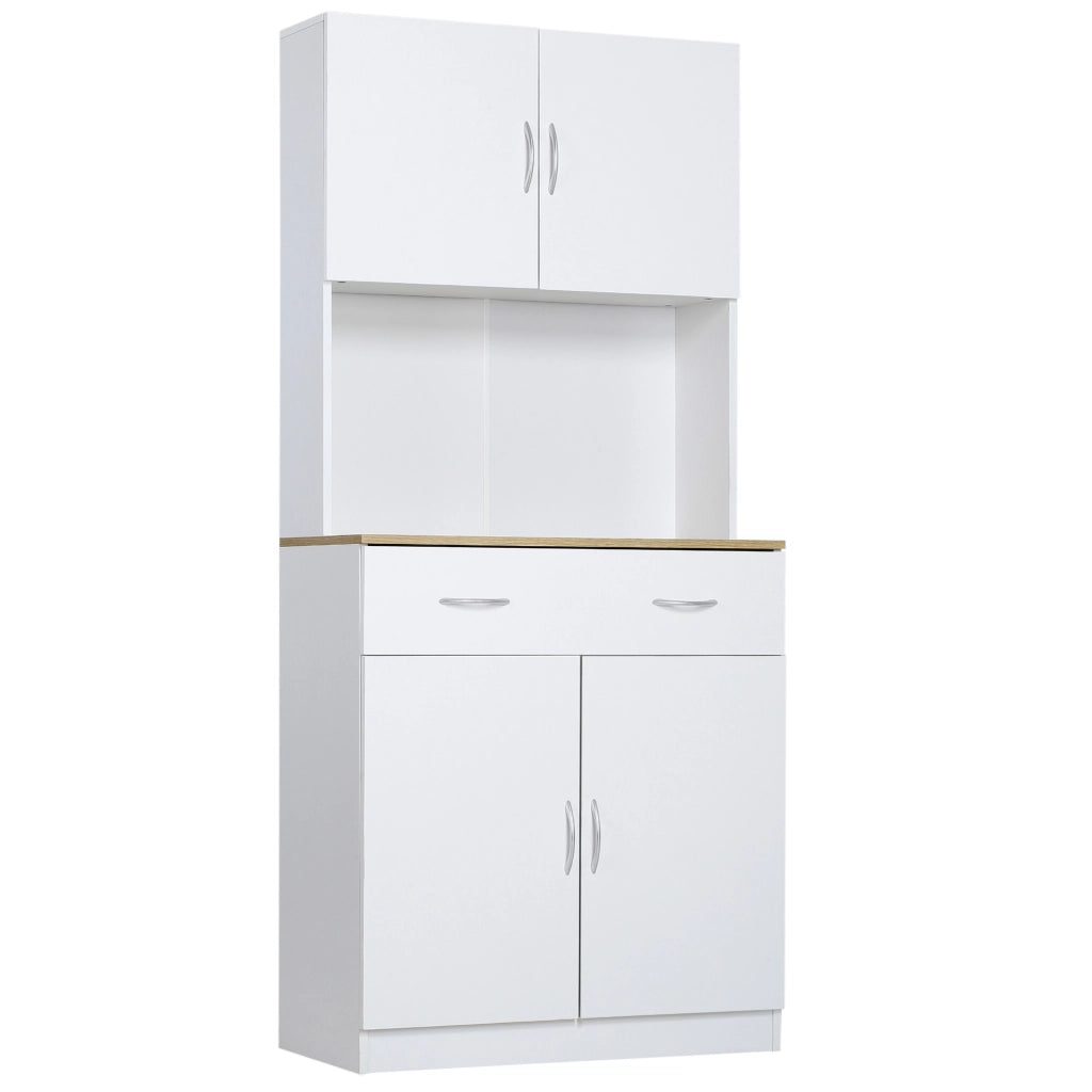 Credenza Cucina con Armadietti a 2 Ante e Cassetto in Legno, 80x40x180cm, Bianco