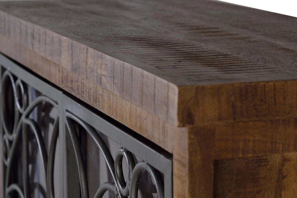 Vetrina in legno di mango marrone invecchiato