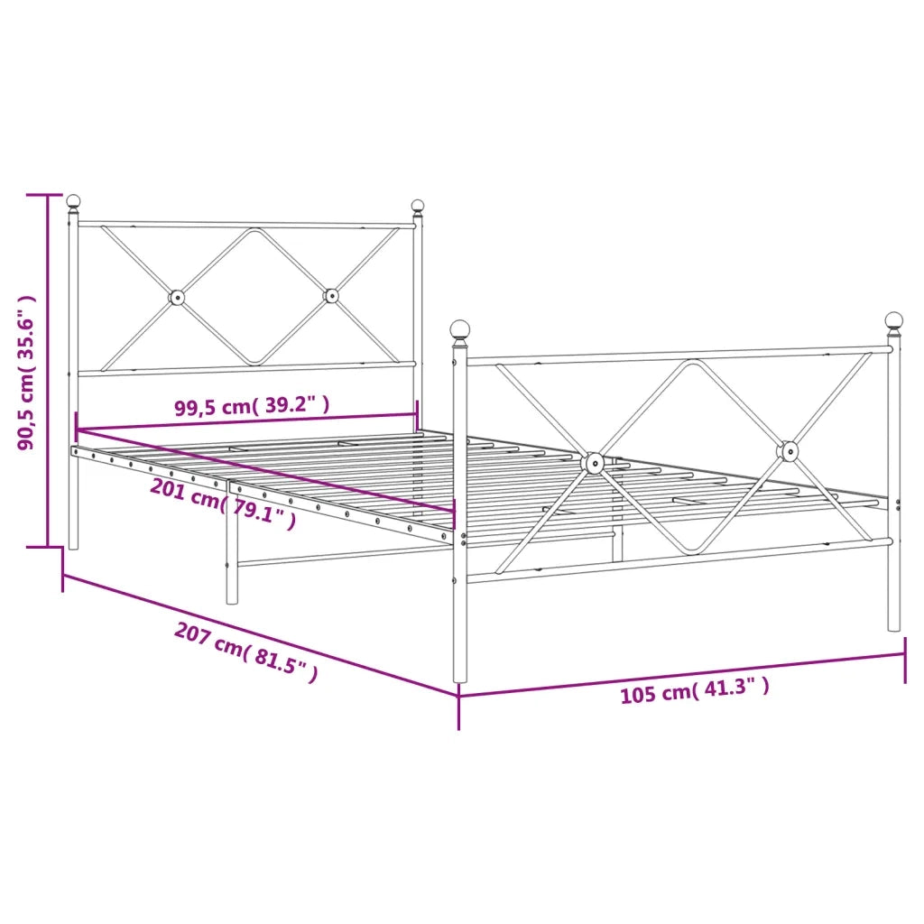 Giroletto con Testiera e Pediera Metallo Bianco 100x200 cm 376564