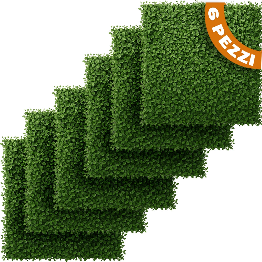 Set 6 Pannelli Decorativi Edera Siepe da Muro Parete 50x50cm Verde Muschio