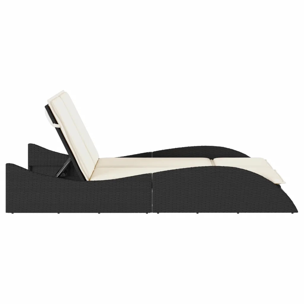 Lettino Prendisole | Sdraio da giardino | Lettino da sole con Cuscini Nero 114x205x73 cm in Polyrattan