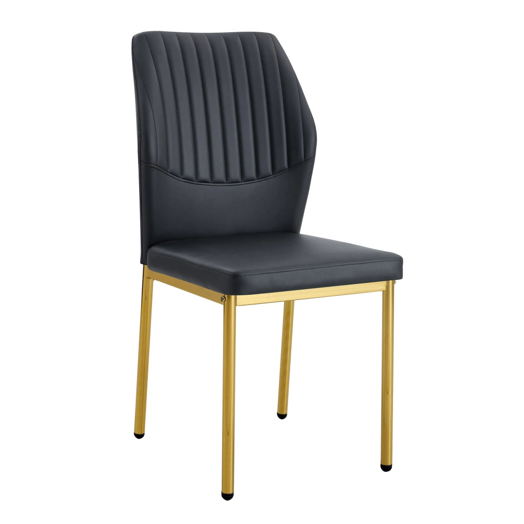 Sedie da pranzo moderne, 4 pezzi in PU nero con schienale a coste e gambe in metallo dorato, per sala da pranzo e soggiorno