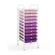 Carrello cassettiera multiuso con 10 cassetti da cucina-Buffet-Armadio da cucina Contenitore con ruote a 10 ripiani per bagno Viola