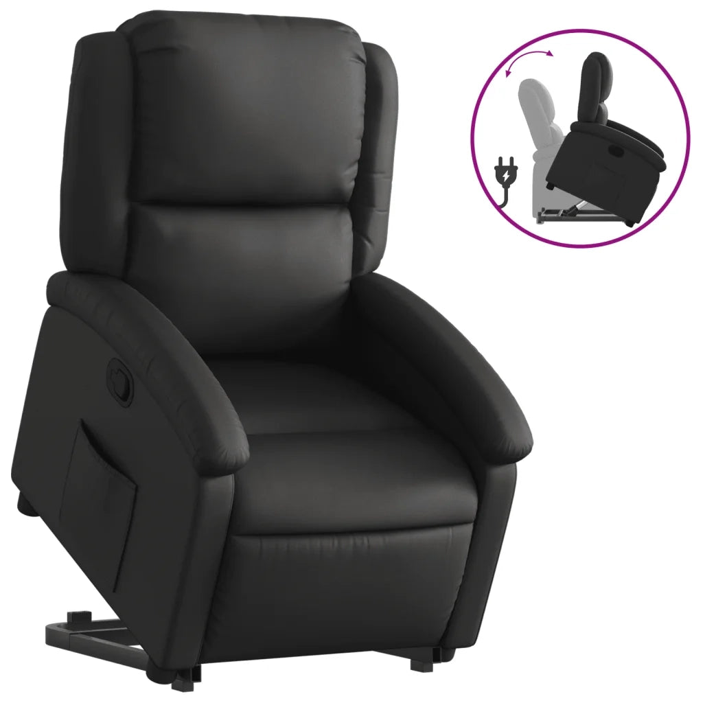 Poltrona Alzapersona Reclinabile Nera in Vera Pelle 3204262