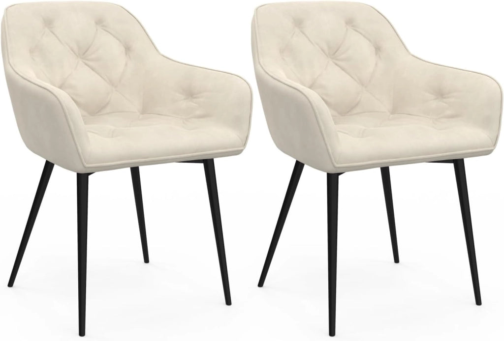 Set di 2 sedie da pranzo e poltrone da tavolo in velluto beige LYA