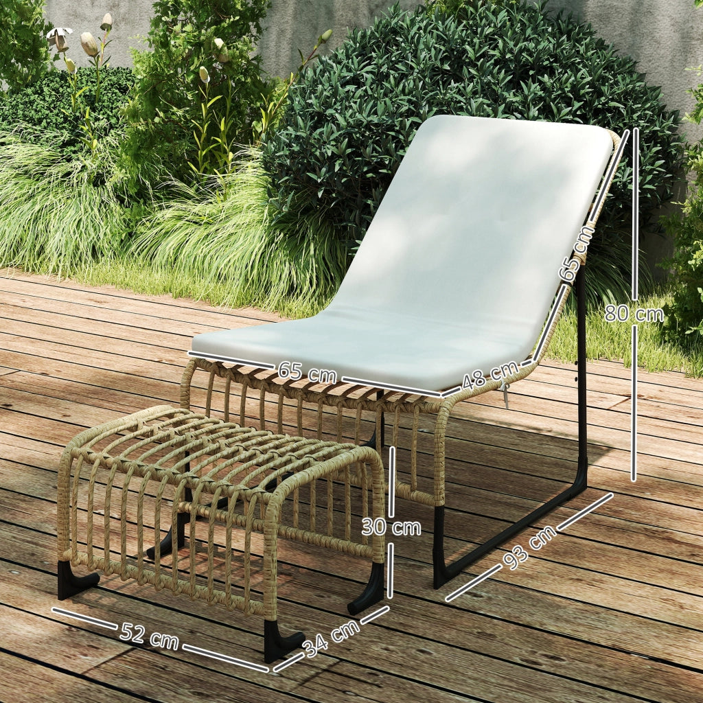 Poltrona relax con poggiapiedi in rattan per esterno ¨C zephmum ¨C 65x93x80 cm