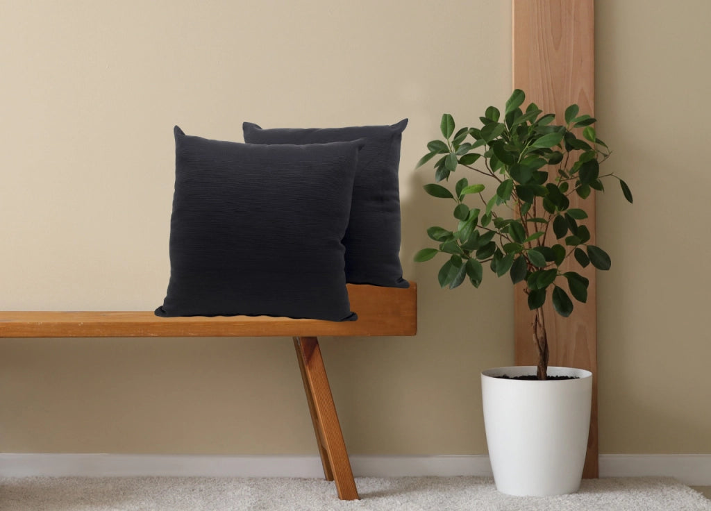 Coppia Cuscini Arredo Imbottiti Tessuto Ottoman In Tinta Unita Colore Nero 22 - 60x60 - Nero 22