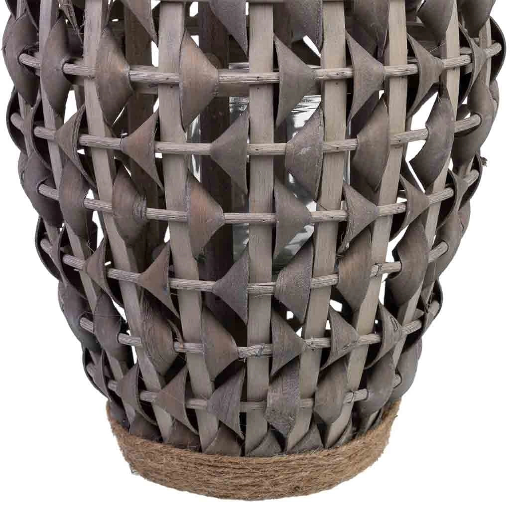 Lanterna in bambù e legno con portacandele in vetro D21x38h cm