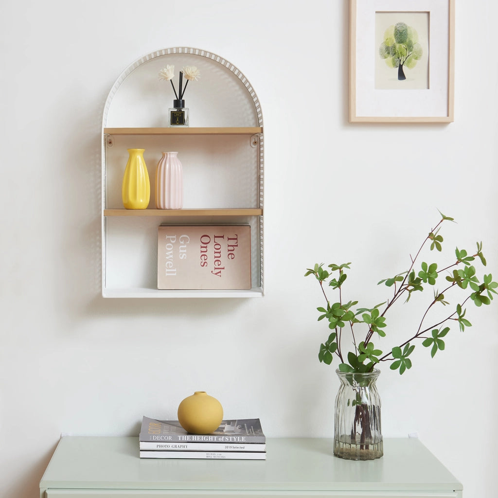 Scaffale da Parete Jäller Design Arcuato Traforato 53x35x14 cm Bianco [en.casa]