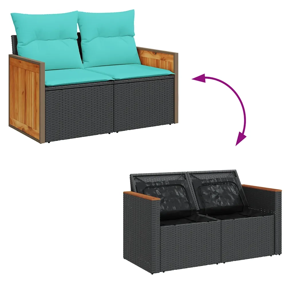 Set Divani da Giardino 5 pz con Cuscini in Polyrattan Nero