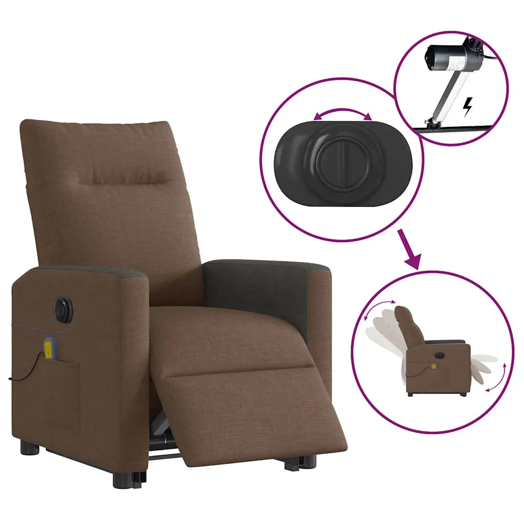 vidaXL Poltrona Alzapersona Massaggiante Elettrica Marrone Tessuto