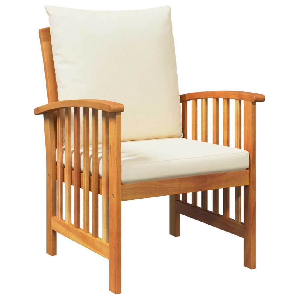 Set da giardino a 3 pezzi con cuscini in legno massello di acacia