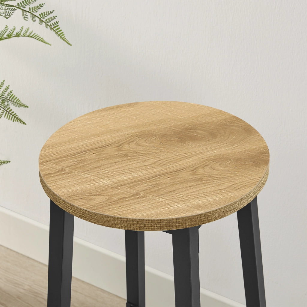 Sgabello da bar da cucina VALORA - Elegante sgabello rotondo in rovere con gambe nere