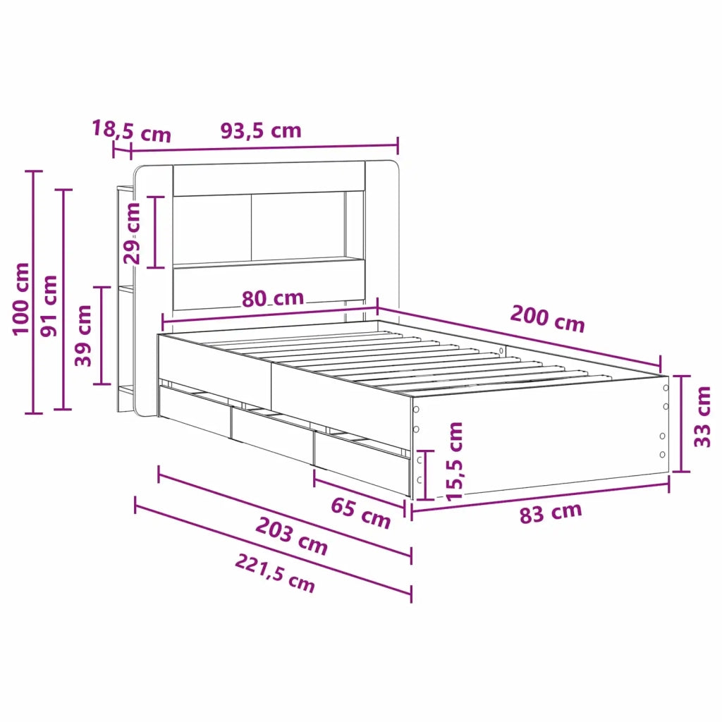Telaio del letto con storage Rovere Artigianale 80 x 200 cm