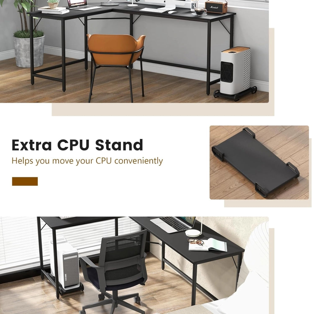 Scrivania angolare per computer, scrivania per computer a forma di L con prese di corrente, supporto per computer, scrivania con porte USB, design poco ingombrante (nero)