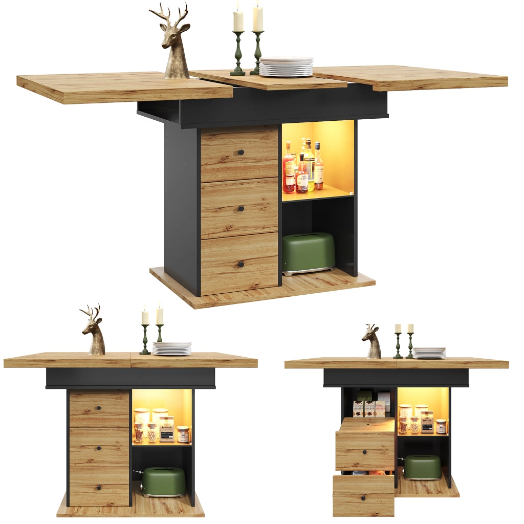 Tavolo da pranzo allungabile 110-140 cm con LED, porta USB e contenitore integrato