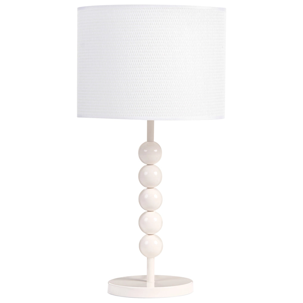 Lampada da tavolo in metallo con paralume a tamburo in tessuto bianco in stile moderno di metà secolo