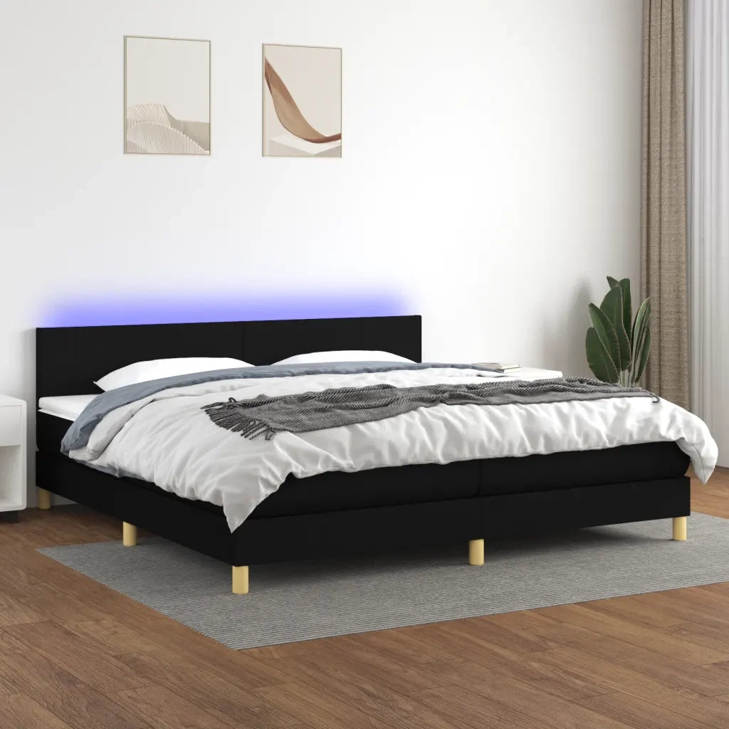 Letto a Molle Materasso e LED Nero 200x200cm in Tessuto 3133583